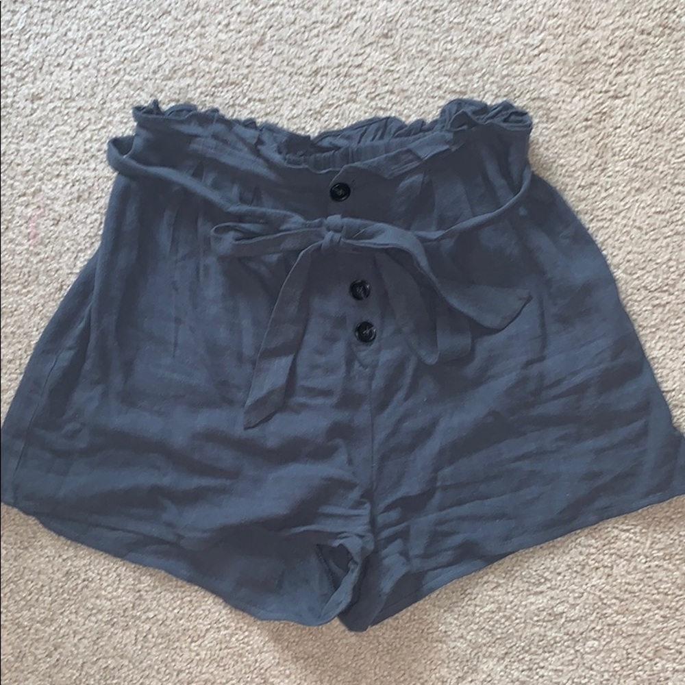 Blue/gray paper bag shorts with tie